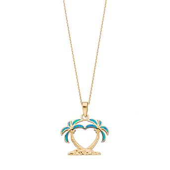 Nautica Rocks 14k Gold Over Silver Lab-Created Blue Opal Palm Tree Pendant