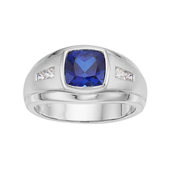 LeRose by Lexi and Rose Men's Sterling Silver Lab-Created Blue & White Sapphire Ring