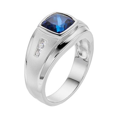 Men's Sterling Silver Lab-Created Blue & White Sapphire Ring