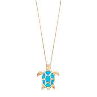 Nautica Rocks 14k Gold Over Silver Lab-Created Blue Opal Turtle Pendant