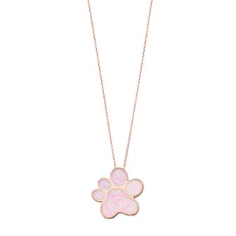 14k Rose Gold Over Silver Lab-Created Pink Opal Paw Print Pendant