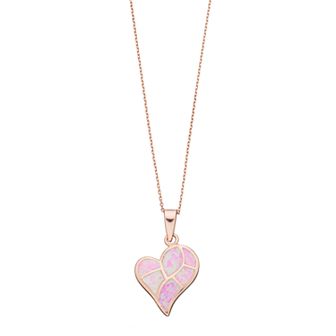 14k Rose Gold Over Silver Lab-Created Pink Opal Heart Pendant