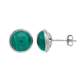 Sterling Silver Malachite Button Stud Earrings