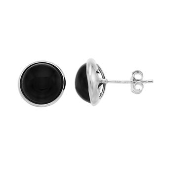 Nautica Rocks Sterling Silver Onyx Button Stud Earrings