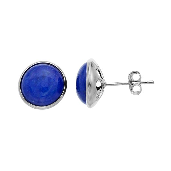 Sterling Silver Lapis Lazuli Button Stud Earrings