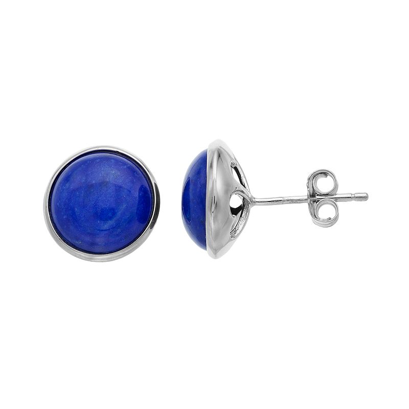 Sterling Silver Lapis Lazuli Button Stud Earrings, Womens, Blue