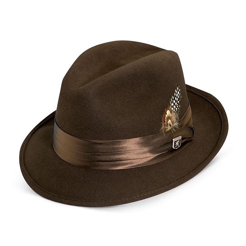 UPC 016698147163 product image for Men's Stacy Adams Wool Felt Fedora With Feather, Size: Large, Brown | upcitemdb.com