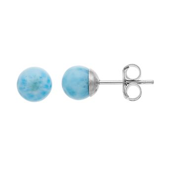 Nautica Rocks Sterling Silver Larimar Ball Stud Earrings