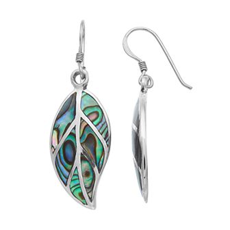 Sterling Silver Abalone Leaf Drop Earrings