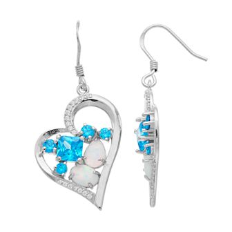 Nautica Rocks Sterling Silver Lab-Created Opal & Cubic Zirconia Heart Drop Earrings