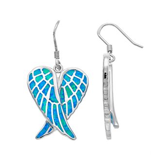 Nautica Rocks Sterling Silver Lab-Created Blue Opal Angel Wing Drop Earrings