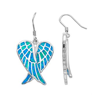Nautica Rocks Sterling Silver Lab-Created Blue Opal Angel Wing Drop Earrings