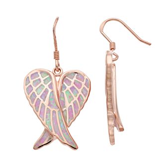 14k Rose Gold Over Silver Lab-Created Pink Opal Angel Wing Drop Earrings