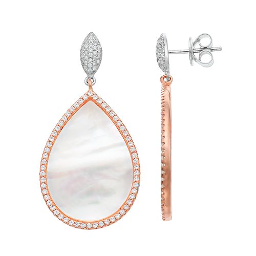 14k Rose Gold Over Silver Mother-of-Pearl & Cubic Zirconia Teardrop ...