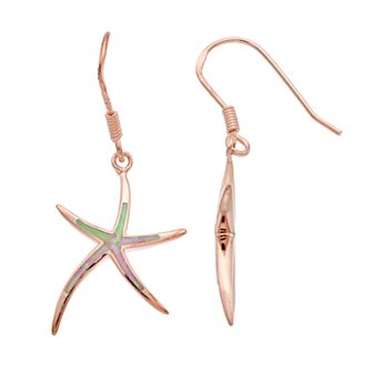 14k Rose Gold Over Silver Lab-Created Pink Opal Starfish Drop Earrings
