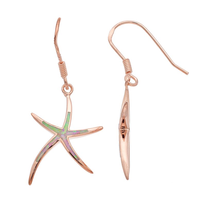 14k Rose Gold Over Silver Lab-Created Pink Opal Starfish Drop Earrings, Wom