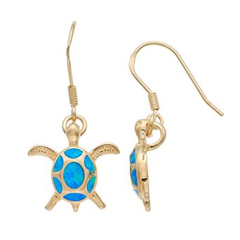 Nautica Rocks 14k Gold Over Silver Lab-Created Blue Opal Turtle Drop Earrings