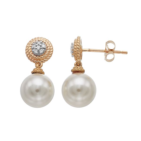 14k Gold Freshwater Cultured Pearl & Diamond Accent Drop Earrings