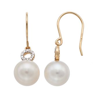 14k Gold Freshwater Cultured Pearl & Diamond Accent Drop Earrings