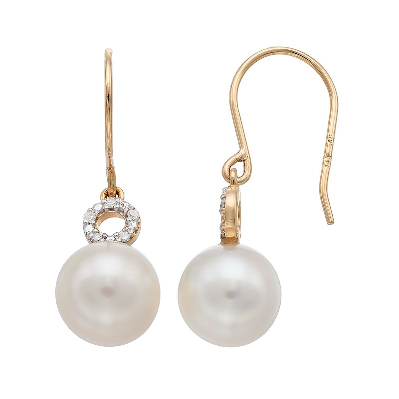 14k Gold Freshwater Cultured Pearl & Diamond Accent Drop Earrings, Womens,