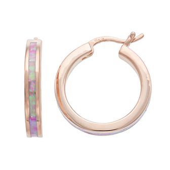 14k Rose Gold Over Silver Lab-Created Pink Opal Hoop Earrings