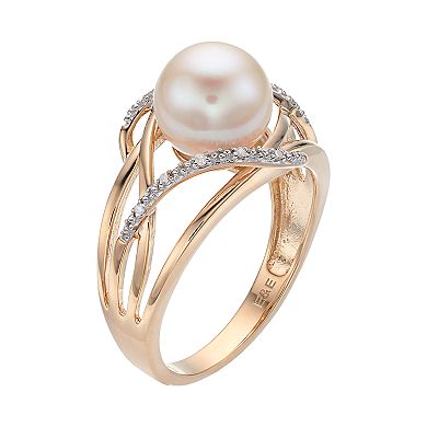 14k Gold Freshwater Cultured Pearl & Diamond Accent Crisscross Ring