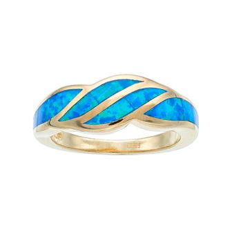 Nautica Rocks 14k Gold Over Silver Lab-Created Blue Opal Wave Ring