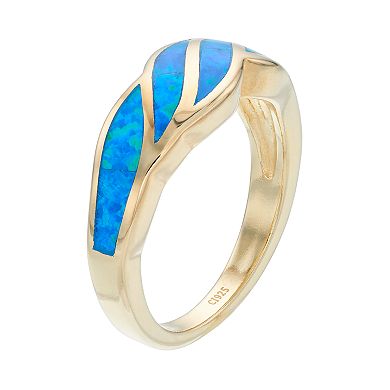 14k Gold Over Silver Lab-Created Blue Opal Wave Ring