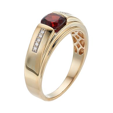 Men's 10k Gold Lab-Created Garnet & Diamond Accent Ring