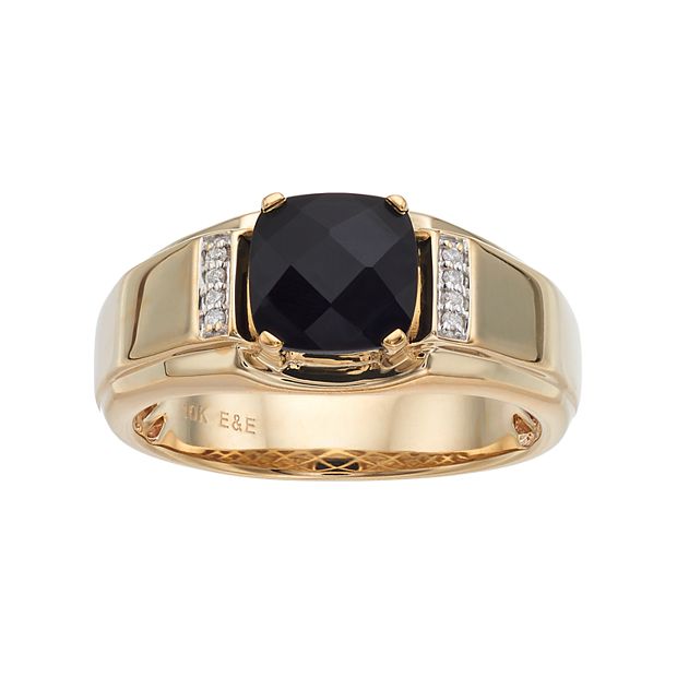 Buy 10K Yellow Gold Onyx and Diamond Men's Ring Online at