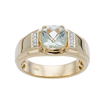 Men's 10k Gold Green Quartz & Diamond Accent Ring