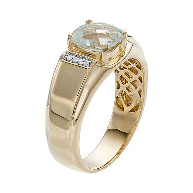 Men's 10k Gold Green Quartz & Diamond Accent Ring