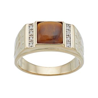 Men's 10k Tiger's-Eye & Diamond Accent Ring