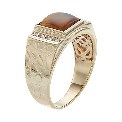 Men's 10k Tiger's-Eye & Diamond Accent Ring