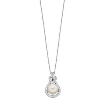 Sterling Silver Freshwater Cultured Pearl & Cubic Zirconia Teardrop Pendant