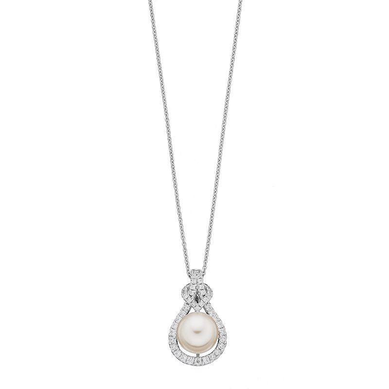 Sterling Silver Freshwater Cultured Pearl & Cubic Zirconia Teardrop Pendan