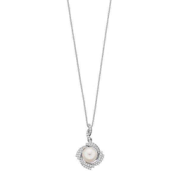 Sterling Silver Freshwater Cultured Pearl & Cubic Zirconia Pendant