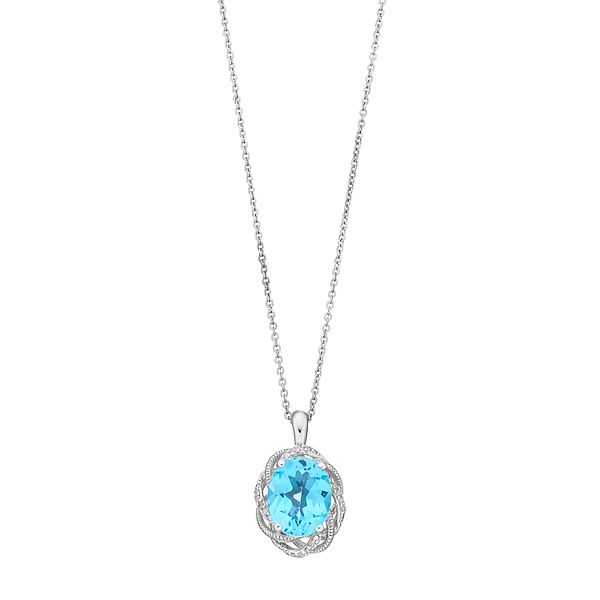 Sterling Silver Swiss Blue Topaz & Diamond Accent Oval Pendant