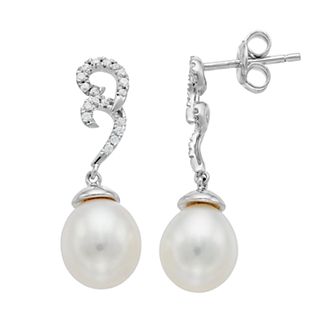Sterling Silver Freshwater Cultured Pearl & Cubic Zirconia Swirl Drop Earrings