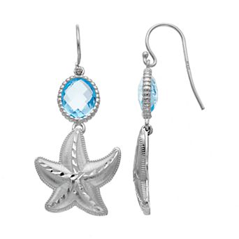 Sterling Silver Blue Topaz Starfish Drop Earrings