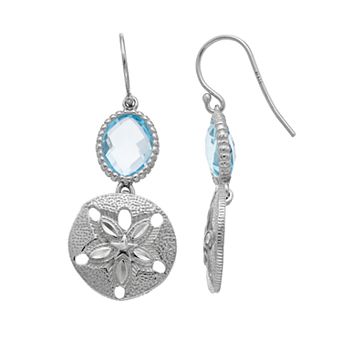 Sterling Silver Blue Topaz Sand Dollar Drop Earrings
