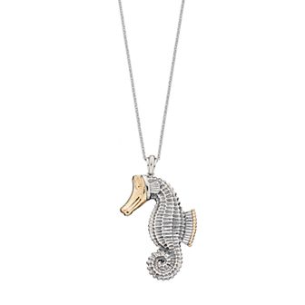 Sterling Silver & 14k Gold Over Silver Sea Horse Pendant Necklace