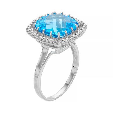 Sterling Silver Blue Topaz Square Halo Ring