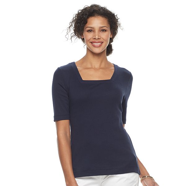 Women's Croft & Barrow® Squareneck Elbow Sleeve Tee