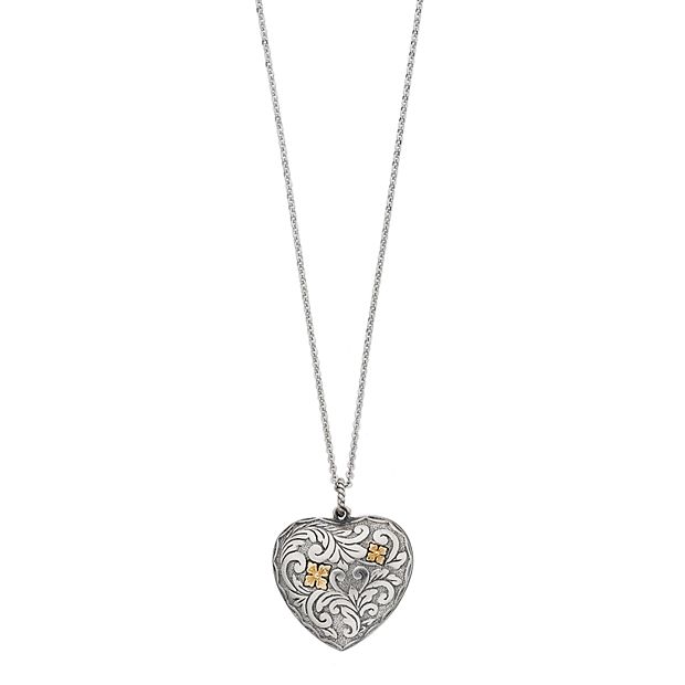 Sterling Silver Puffed Heart Pendant Necklace, Women's, Size: 18, Grey