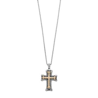 Sterling Silver & 14k Gold Over Silver Cross Pendant Necklace
