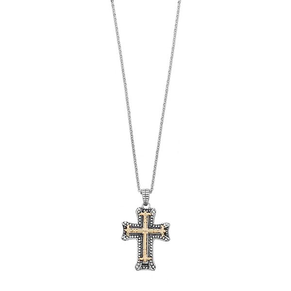 Sterling Silver & 14k Gold Over Silver Cross Pendant Necklace