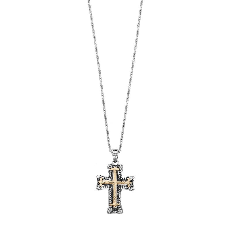 Sterling Silver & 14k Gold Over Silver Cross Pendant Necklace, Womens, Gre