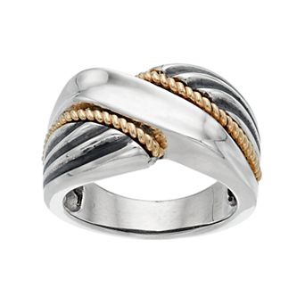 Two Tone Sterling Silver Twist Ring