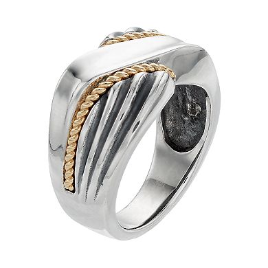 Two Tone Sterling Silver Twist Ring